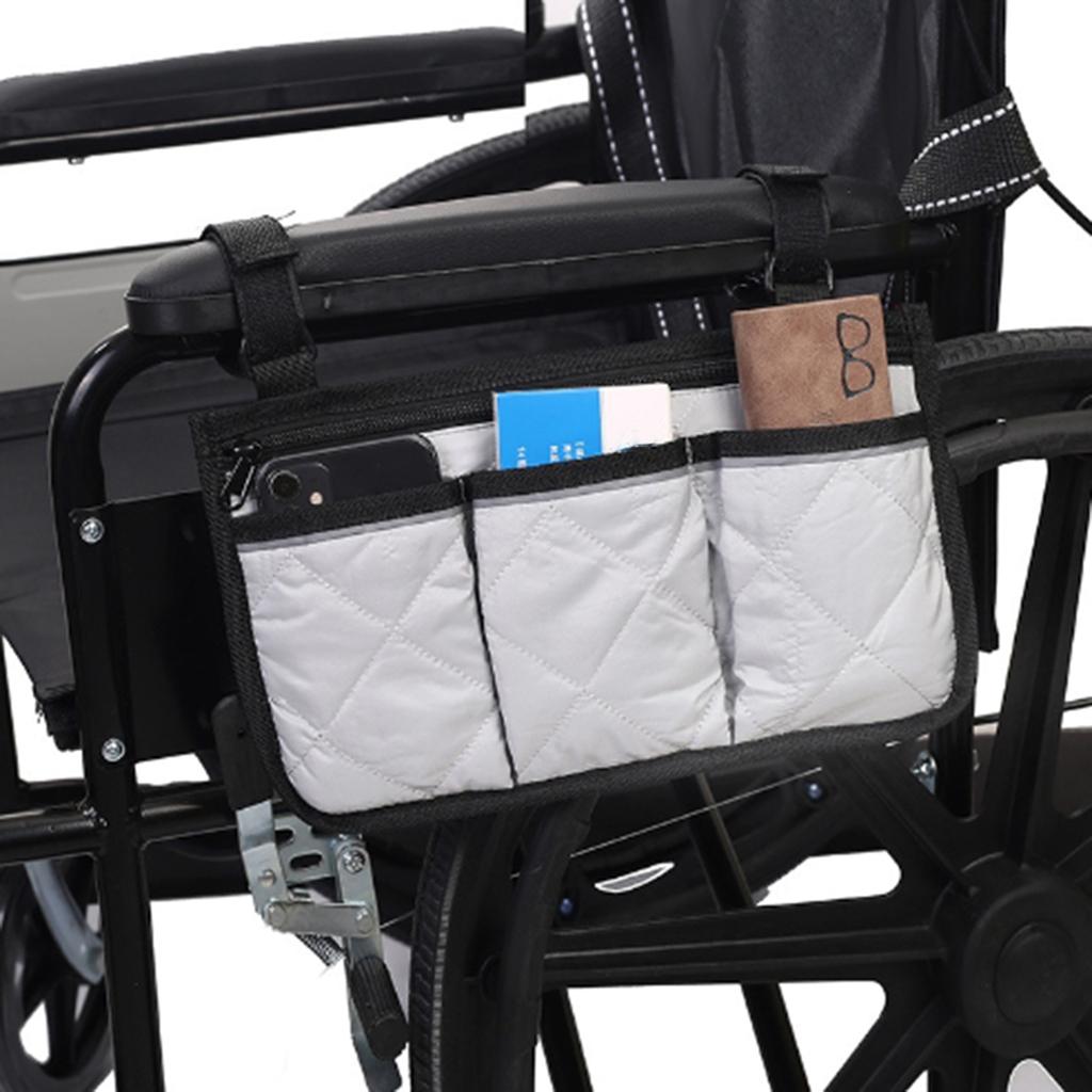 Wheelchair side armrest bag Reflective strip Portable Velcro polyester storage and hanging bag
