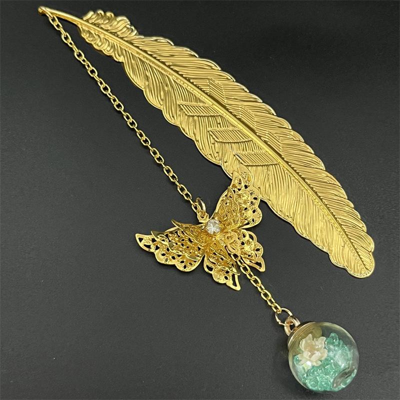textureChinese Style Metal Bookmark Creative Immortal Dried Flower Butterfly Leaf Student Bookmark Teacher's Day Gift