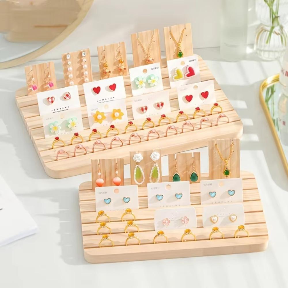 Premium Jewelry Display Stand Solid Wood Card Slot Ring Display Plate Card Storage