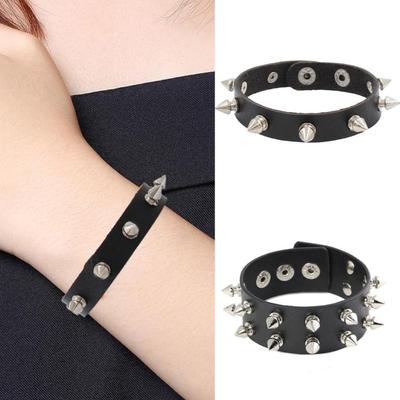 Punk Studded Bracelet Pu Leather Cuff Bangle Rivets Black Wristband