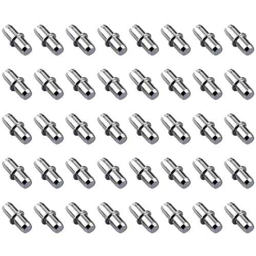 40-Piece Silver Dowel Set, 5mm Threaded Shelf Support Pins for Securing Shelves, Bookshelves, Cabinets, Wardrobes, and Other Furniture.