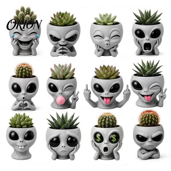 Funny Alien Planter Face Planter, 3D Printed Novelty Plant Pot, Cute Gray Decorative Holder Head for Succulents Cacti Home Table Shelf Decoration