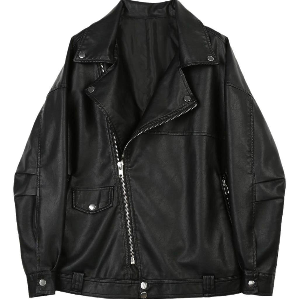 Women's Black Leather Jacket - 2024 Spring/Autumn Motorcycle Style, Petite & Plus Sizes, Korean Casual Fit