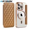 KEYSION Custodia Portafoglio a Libro in Pelle Placcata per iPhone 11 12 13 Pro Max Slot per Carte Ricarica Wireless Magnetica Cover Posteriore del Telefono