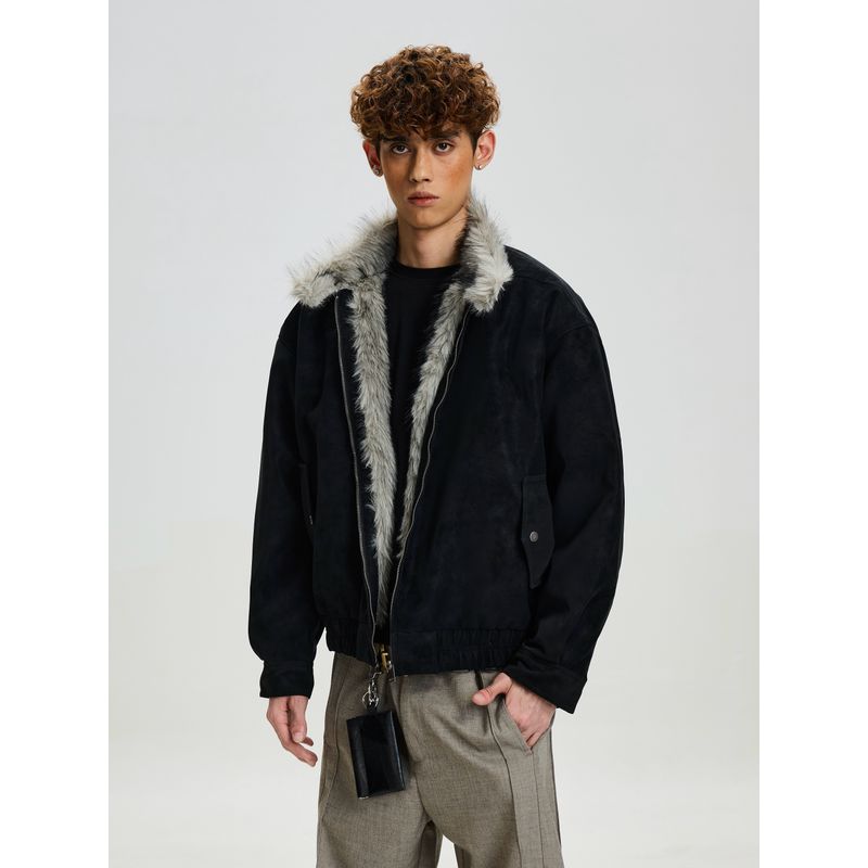 Cabbage Coke American-Style Suede Fur Collar Padded Cotton Jacket Winter Thickened Warm Casual Cotton Coat for Men and Women