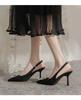 French Rear Strap Black Pointed High Heels Rhinestone Square Buckle Summer New Thin Heel Niche with Skirt Sandals Women