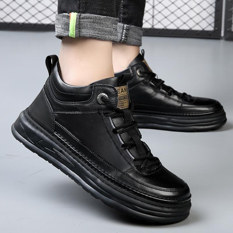 Fashion Men Genuine Leather Ankle Boots Four Season New Outdoor Soft Soled Workwear Boots Fashion Casual Flat High Top Anti Slip Boots