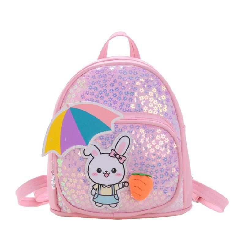 Girl Boy Cartoon Kids Backpack With Shiny Sequin Rabbit Decor For Educational Use