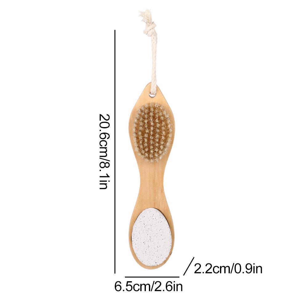 Perie de pilă pentru picioare multifuncțională 4 în 1 cu mâner din lemn, exfoliant pentru piele moartă, dublă crăpătură, pentru bătături Q3F7