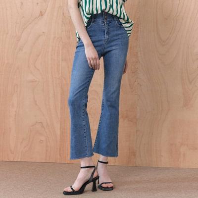 Wide Banding High Waist Semi Bootcut Denim Pants Zc10ql401on