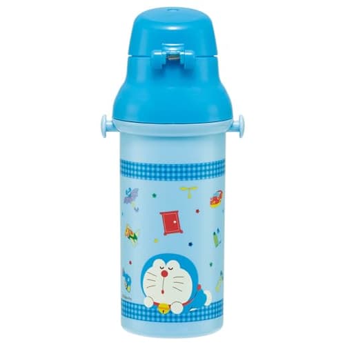 Skater Children's Water Bottle, 480ml, Direct Drinking, Plastic, One-Touch Operation, Dishwasher Safe, Made In Japan, Sanrio "I'm Doraemon" Gingham De