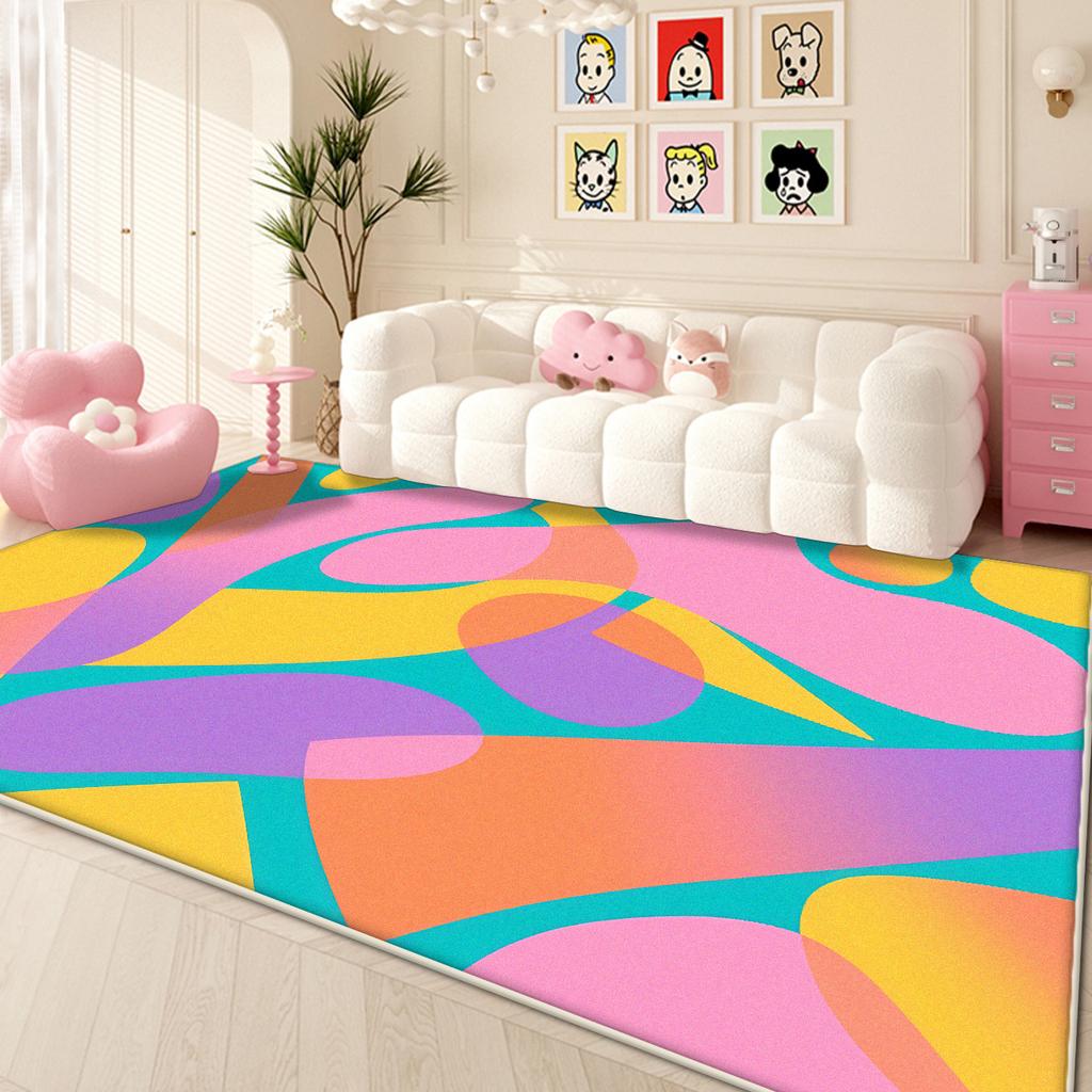 Moderner farbiger Teppich für Wohnzimmer Niedliche Dekoration Zuhause Sofa Waschbare große Teppiche Lounge Schlafzimmer Plüsch-Bodenmatte Einfache Reinigung