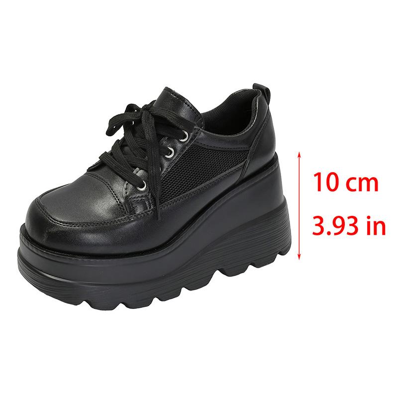 Fashion Fashion Black White Chunky Sneakers Gothic Platform Wedge Shoes for Woman 2025 Thick Bottom Mesh Breathable Sneakers Plus Size