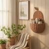 Handwoven Pear Shaped Wicker Wall Basket Natural Storage for Entryway Bathroom Kitchen Nursery Decor