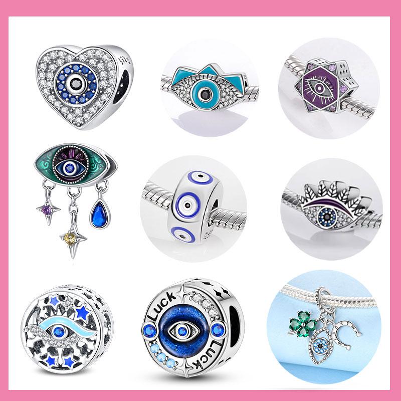 Blue Charms Beads Rotating Demon Eye Palm Moon Starry Sky Copper Charm Fit Original Pendant Bracelet Women Jewelry