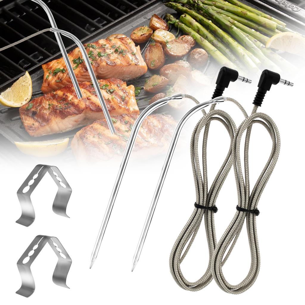 2Pcs Replacement Meat Probe with 2 Probe Clips Stainless Steel Plug Temperature Probe Precise High Temperature Meat Probe Food