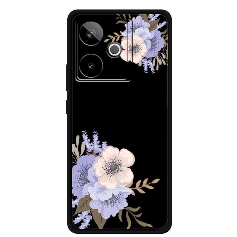 For Realme GT7 GT 7T Case Cute Floral Retro Black Silicone Soft Case Back Cover for Realme GT 7 TPU Funda For Realme GT 7T Coque