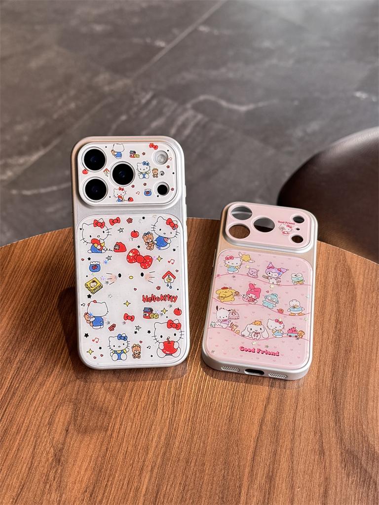 Kawaii Characters Hello Kitty Glitter Phone Case For iPhone 15 16 17 Pro Max INS Cute Sweet Style Large Window Shockproof