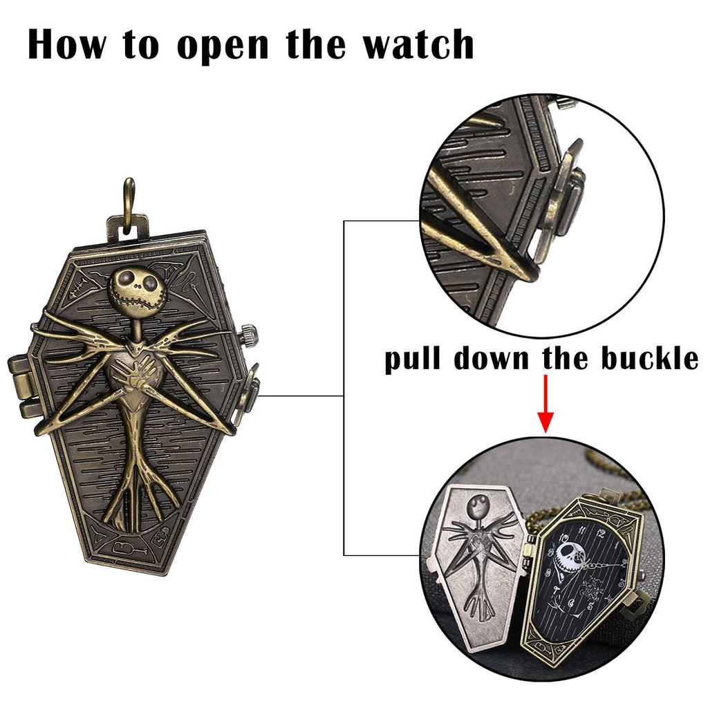 JEWELRYWE Skull Skull Pocket Watch Antique Lock Pocket Watch Pendant Necklace Clock Birthday Anniversary Christmas Present Bronze Cosplay Halloween