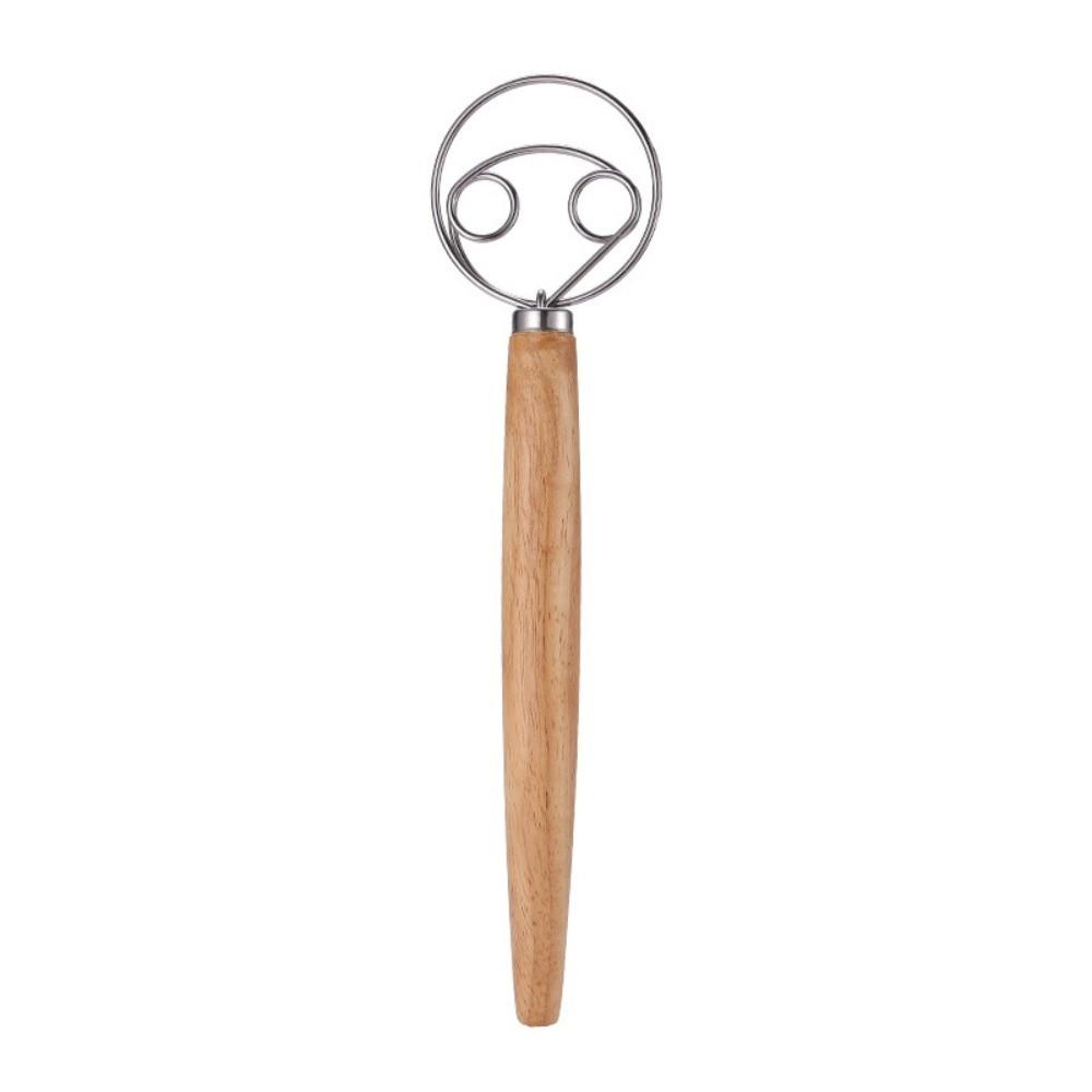New Stainless Steel Dough Blender Coil Design Wooden Handle Flour Blender Ergonomic Eggbeater Tool Kitchen Baking