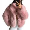 Womens Short Faux Fur Coat With Oversized Collar Plush Warm Winter Outerwear Street Style