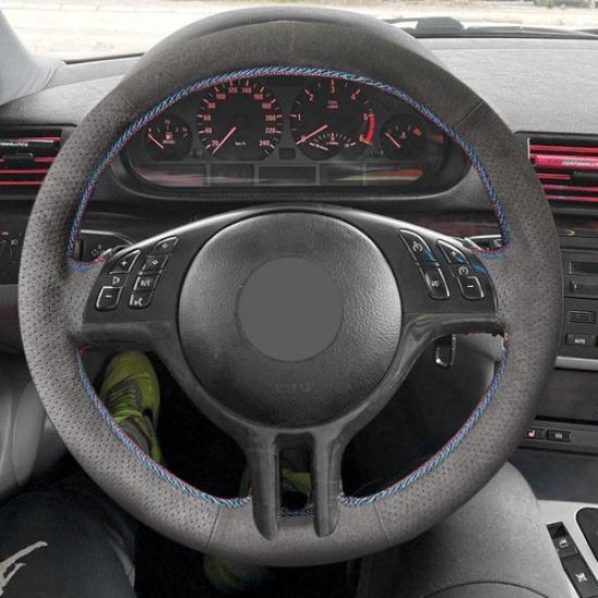 Suede Leather Steering Wheel Cover For BMW 3 Series E46 5 Series E39 2000-2003
