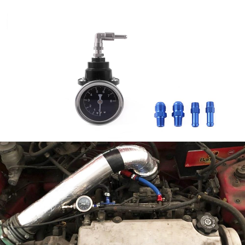 Black Adjustable Fuel Pressure Regulator Injection with Gauge & barbed Fittings