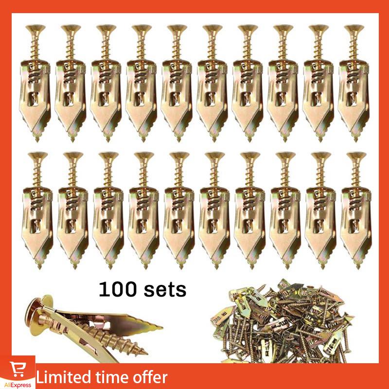 Fresh 100PCS Upgraded Self-Drilling Anchors Screws, Drywall Anchors And Screws Kit, Easy Application No Drill Or Holes In Wall