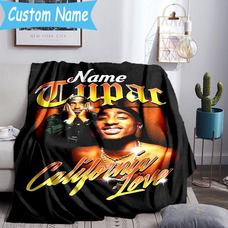 1PC Custom Name Rap Legend Tupac Throws Blanket Flannel Blankets for Couch Bed Gifts for Men Women Travel Picnic Christmas fan Gifts