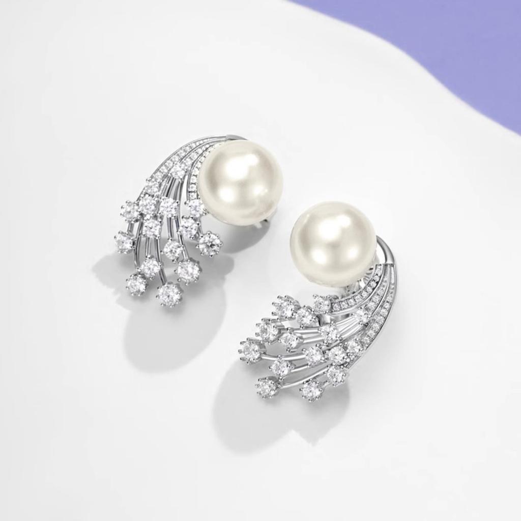 Pearl and Sparkling Cascade Stud Earrings for Women