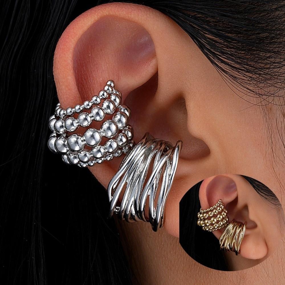 C-Shaped Ear Cuff Elegant Exaggerated Ear Clips Unique Wide Clip-On Earrings Women