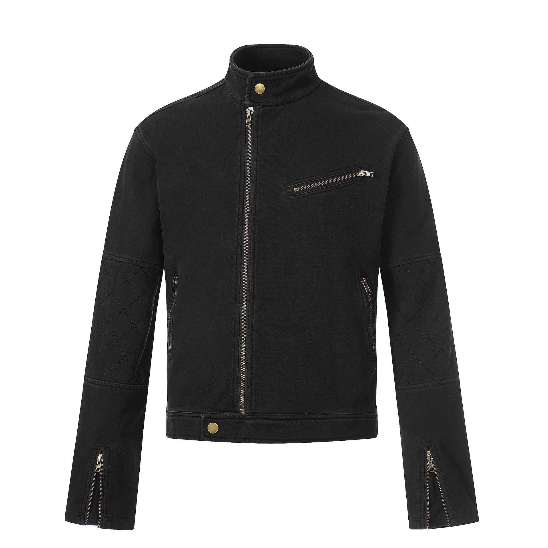 American trendy brand locomotive style zipper tooling jacket washed and old sweater jacket S
