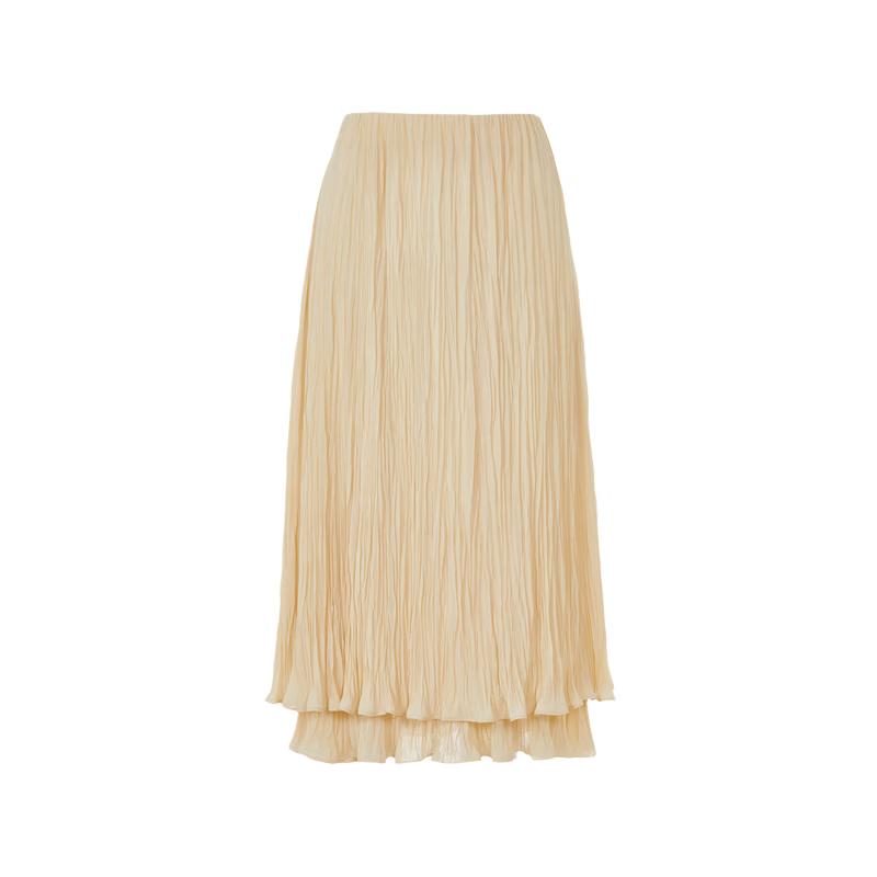 Langzi Retro Double-Layer A-Line High-Waist Long Skirt
