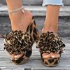 Flower Decor Wedges Sandals for Women Fashion Leopard Chunky Platform Party Slippers Woman Plus Size Thick Sole Non Slip Sandals