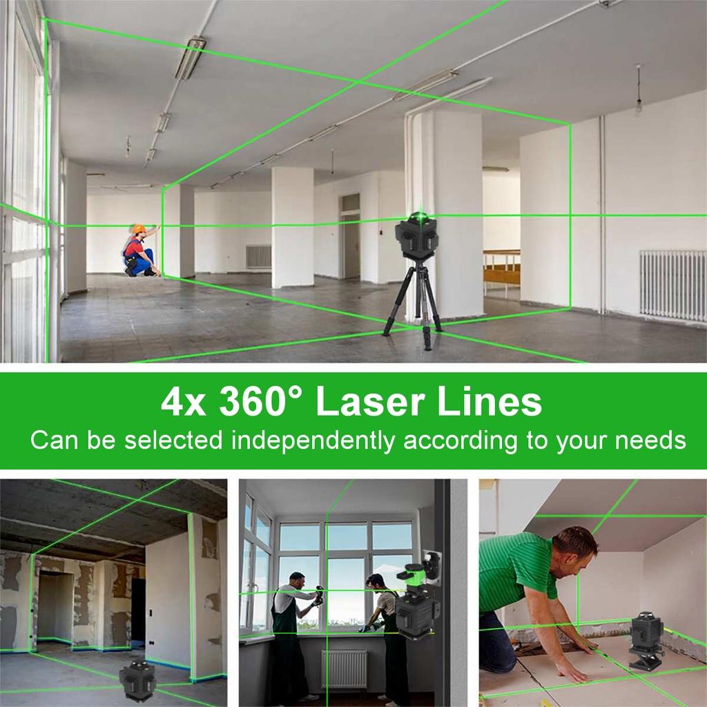 4D 8/12/16 Lines Laser Level Green Light Auto Self Leveling 360 Laser Levels Horizontal Vertical Cross Remote Control Indoor and Outdoor