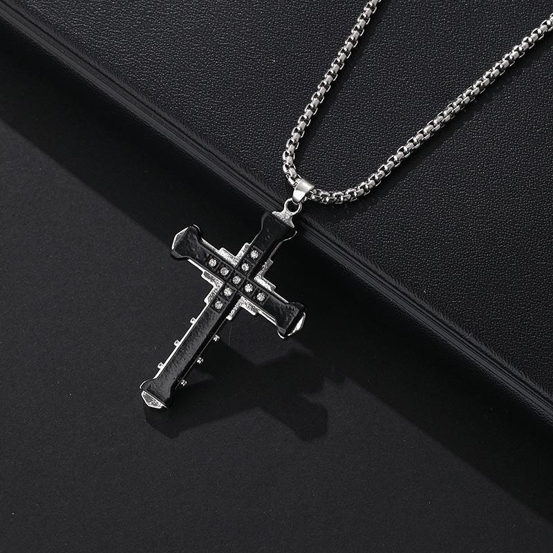 3Pcs Set Men'S Stainless Steel Metal Cross Pendant Chain Necklace Bracelet Ring Jewelry Set Male Hip Hop Daily Wear Accessories