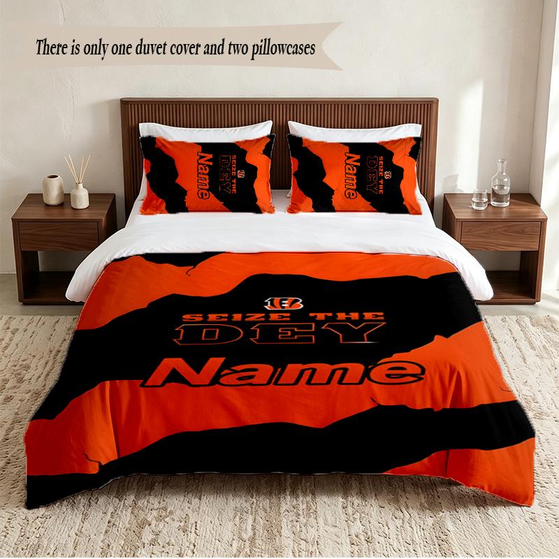 Cincinnati Bengals Personalized Custom Name 3‑Piece Bedding Set Soft Duvet Cover Set For Bedroom Home Decor
