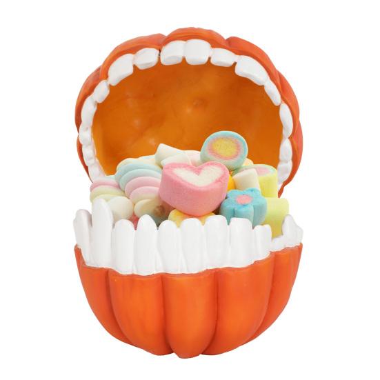 Pumpkin Storage Box Resin Decorative Candy Bowl with Hinged Lid Halloween Desktop Decor Box for Holding Snacks Candy Nuts
