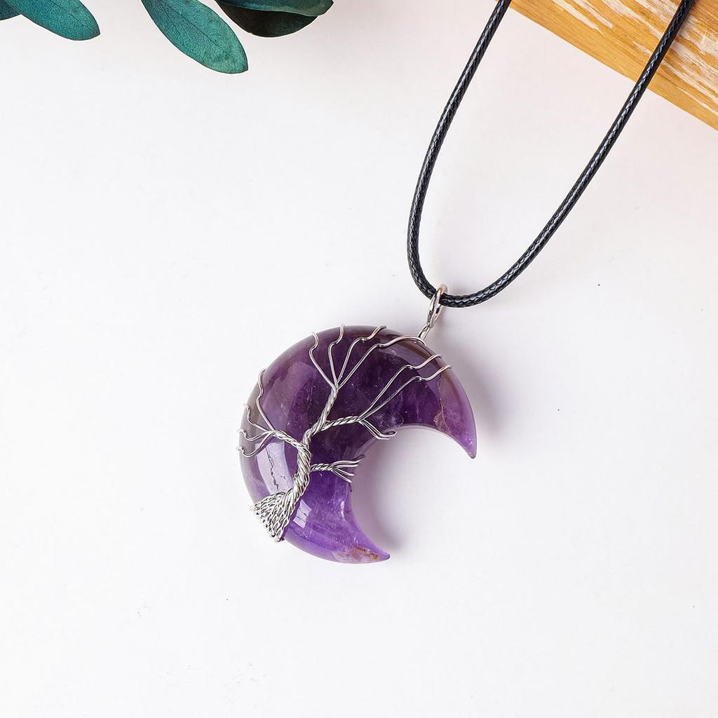 Natural Healing Energy Polished Crystal Moon Shape with Metal Pendant Pendant Ornament Feng Shui Gifts