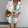 Europe, America and Foreign Trade 2026 Summer Women's Fashion Printed Short Sleeve Shirt Beach Vacation Casual Short Two-piece Set
