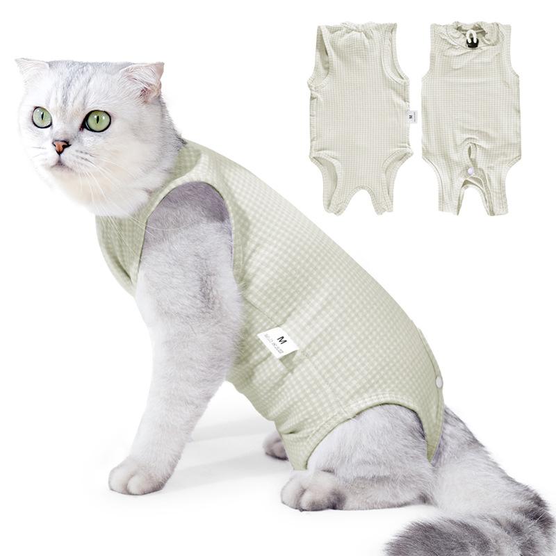 Classic Sweet Plaid Pet Surgery Garment for Cats Easy To Wear Adjustable Comfortable Cotton Cat Recovery Onesie Mascotas Gatos