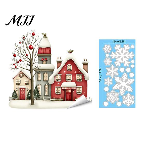 Indoor Outdoor Glass Decor Christmas Static Window Clings, Snowy Town House Snowflake Decals, Reusable Stickers Xmas Stickers, Holiday for Home