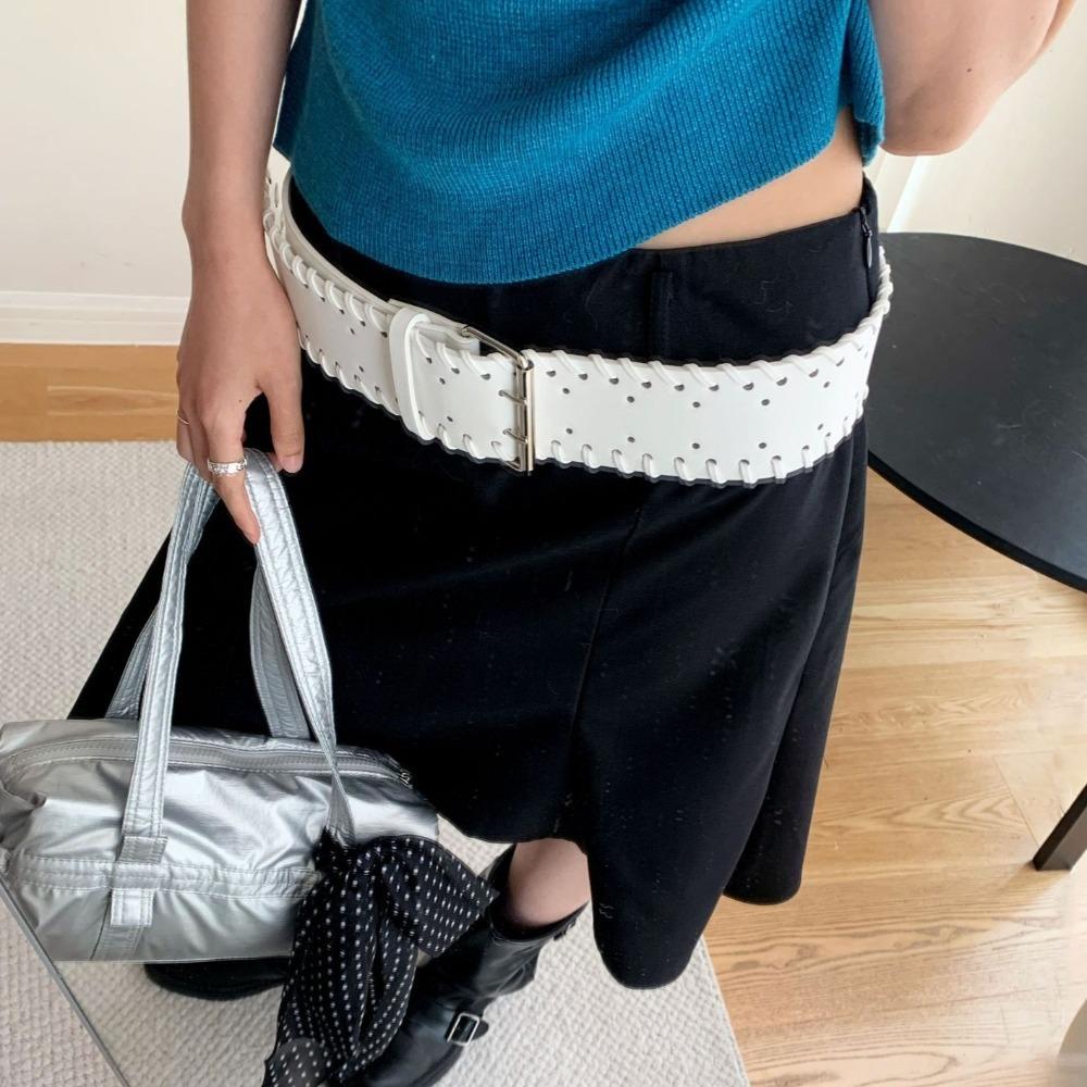 Korean Style PU Leather Waistband Woven Western Cowboy Belt Fashion Women Wide Belt  Spicy Girl