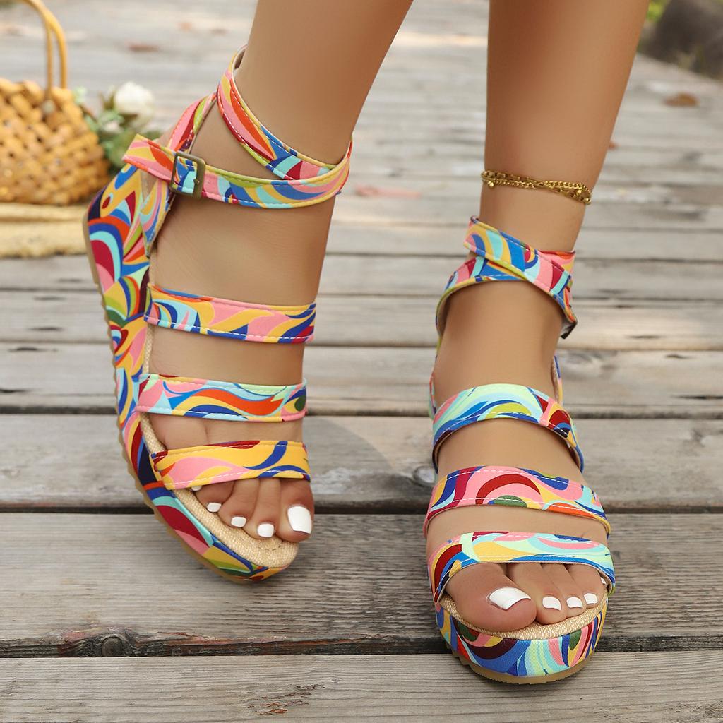 Fashion The 2025 new style of fashionable, casual, lightweight and wear-resistant colored wedge heel open-toe beach flip-flops