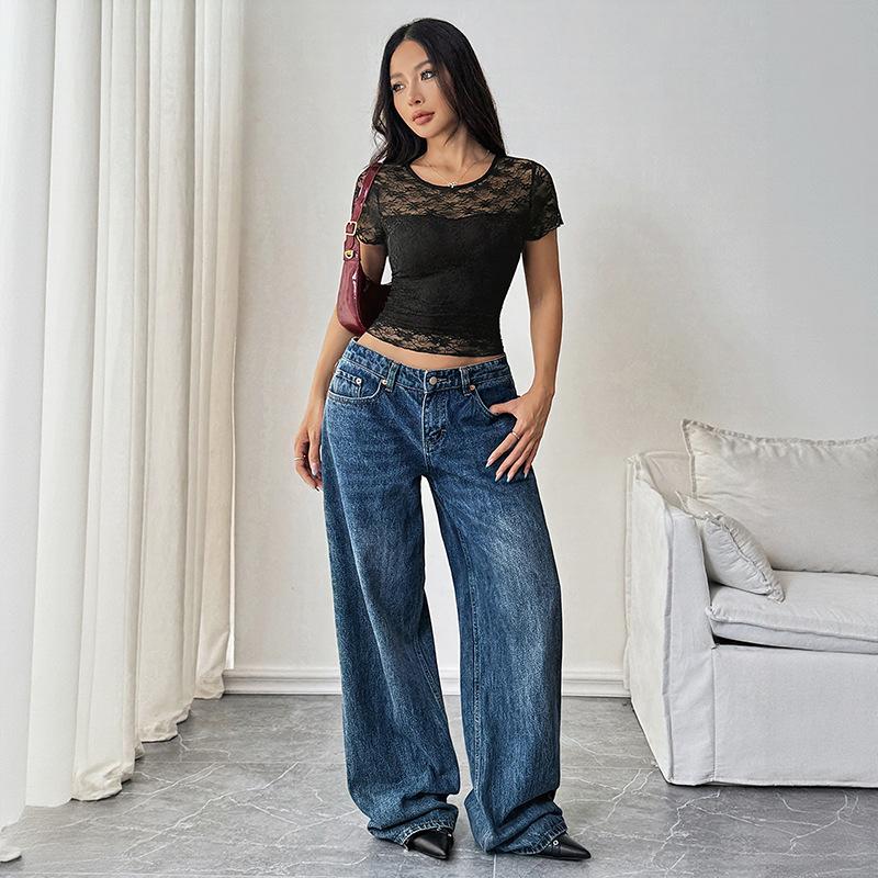 Damen Sommer Einfarbig Slim Sexy Spitze Patchwork Top