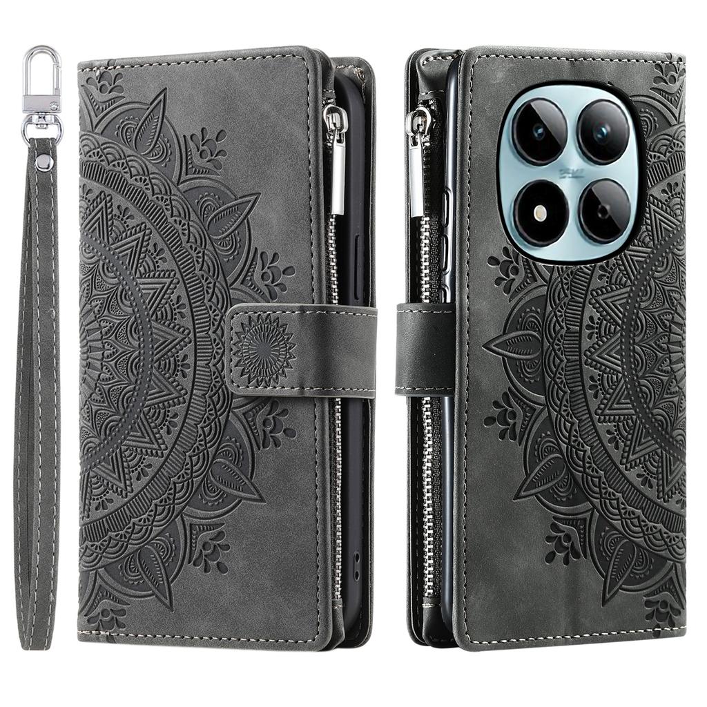 For Xiaomi Redmi Note 15 Pro 4G (Global) Wallet Case Mandala Flower Pattern PU Leather Phone Cover with Wrist Strap