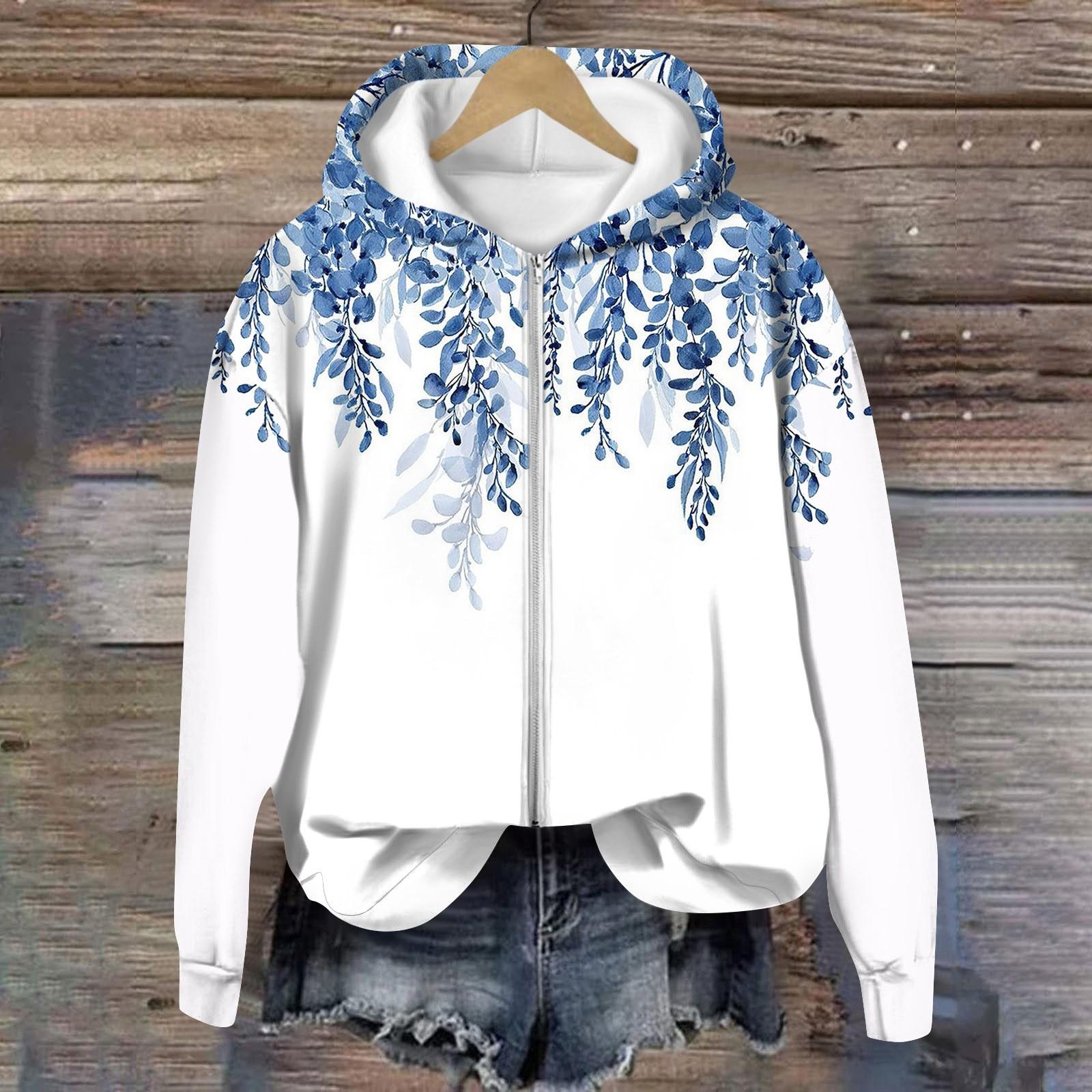 

Куртки для женщин Пальто с длинным рукавом на молнии с принтом Верхняя одежда Повседневные куртки XL белый