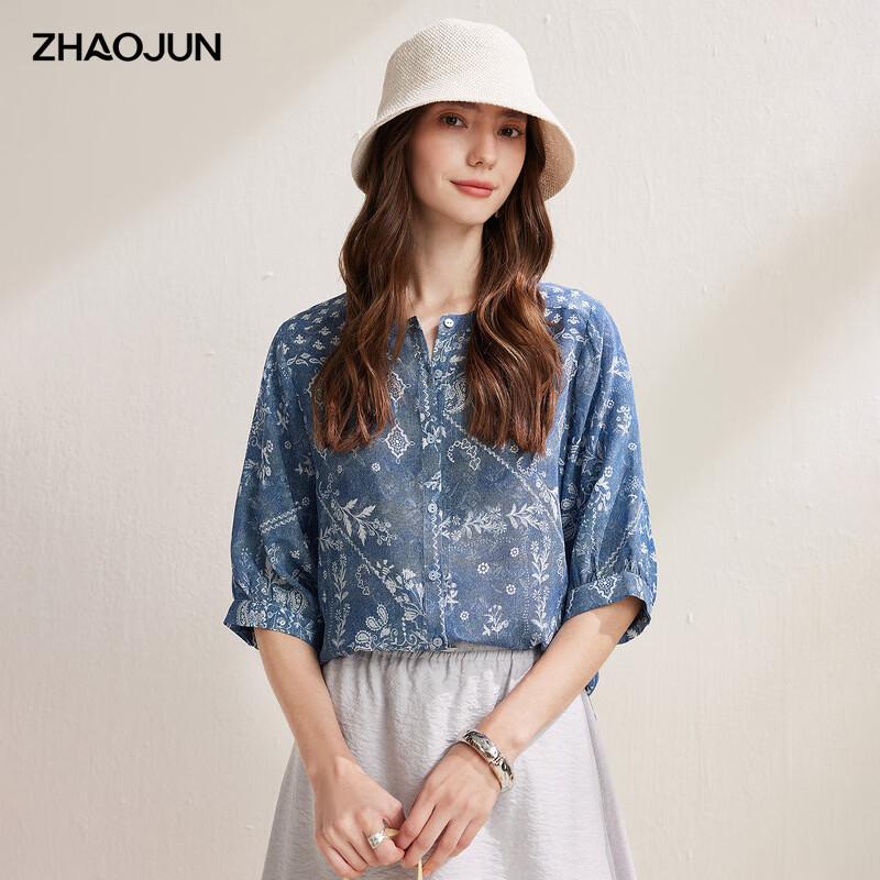 Zhaojun Women s Loose-Fit Silk Blend Printed Half-Sleeve Top 2XL