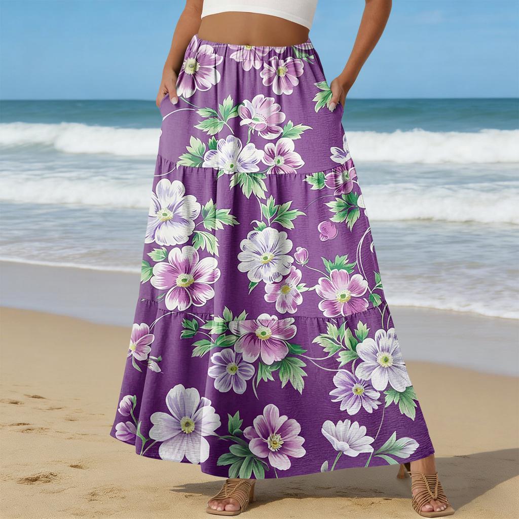 Damen Casual High Waist Kordelzug A-Linien Rock Farbiger Rock Mit Taschen