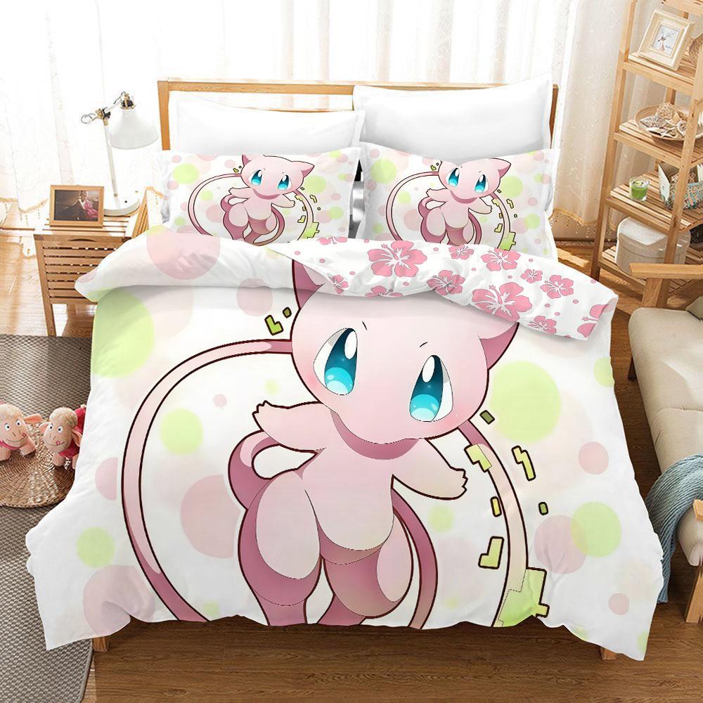 Pokemonzd 3Pcs Duvet Coverskids Cartoon Bedding Set Quilt Cover Twin Full Bedroom Bed  King Size  Decor For Teens Best Gifts